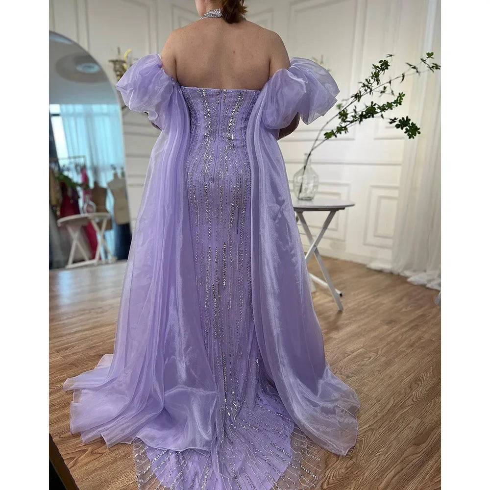 Zapdress Customized Blue Mermaid Puff Sleeves Beaded Evening Dresses Dubai Elegant Party Gowns For Women 2024 (ZD17343)