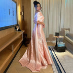 Zapdress Customized Elegant Red Off-Shoulder Evening Gowns with Floral Satin Arabic Party Prom Dress for Women (ZD17365)