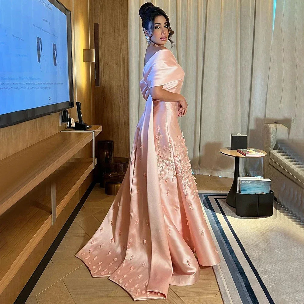 Zapdress Customized Elegant Red Off-Shoulder Evening Gowns with Floral Satin Arabic Party Prom Dress for Women (ZD17365)