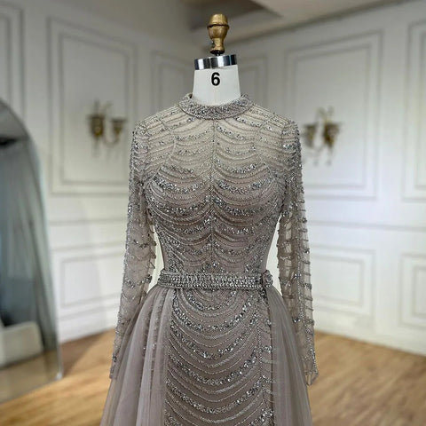 Luxury Caramel Beaded Mermaid Evening Dress with Overskirt LA72362A