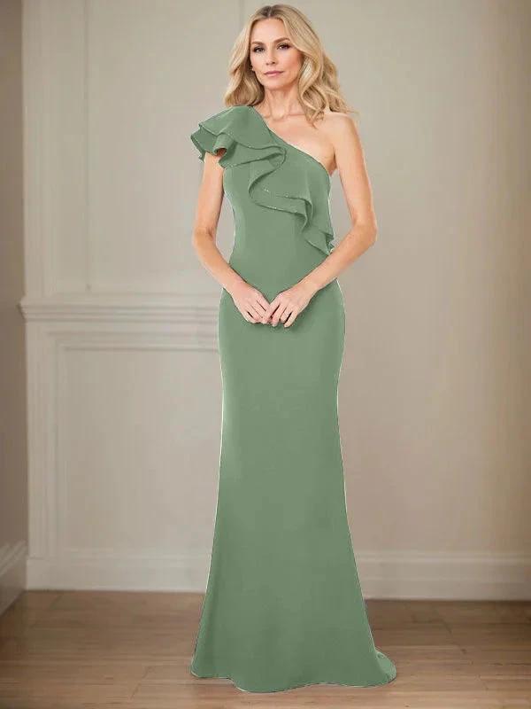 A-line One Shoulder Floor-Length Chiffon Mother of the Bride Dress With Ruffles by Dreamylily