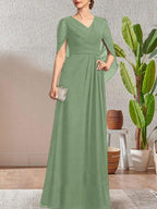 Dark Navy A-Line V-Neck Long Mother of Bride Dress by Dreamylily