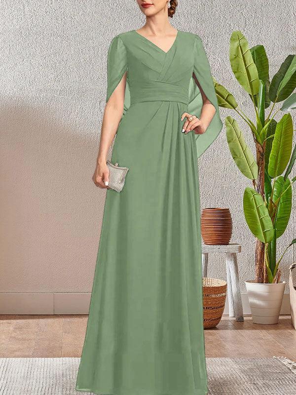 Dark Navy A-Line V-Neck Long Mother of Bride Dress by Dreamylily