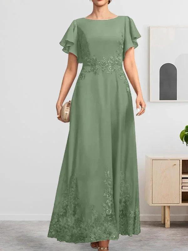 A-line Scoop Ankle-Length Lace Chiffon Mother of the Bride Dress With Sequins by Dreamylily