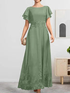 A-line Scoop Ankle-Length Lace Chiffon Mother of the Bride Dress With Sequins by Dreamylily