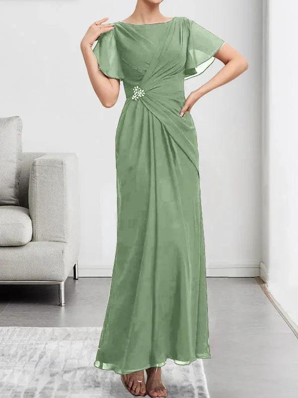 A-line Scoop Ankle-Length Chiffon Mother of the Bride Dress With Beading Pleated by Dreamylily