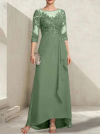 A-line Scoop Illusion Asymmetrical Lace Chiffon Mother of the Bride Dress With Sequins Cascading Ruffles by Dreamylily