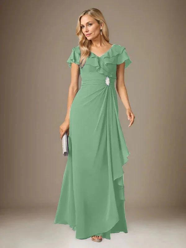 Stormy A-Line V-Neck Ruched Chiffon Dress by Dreamylily