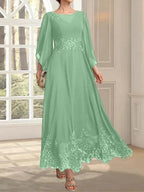 A-line Scoop Illusion Ankle-Length Lace Chiffon Mother of the Bride Dress With Sequins by Dreamylily