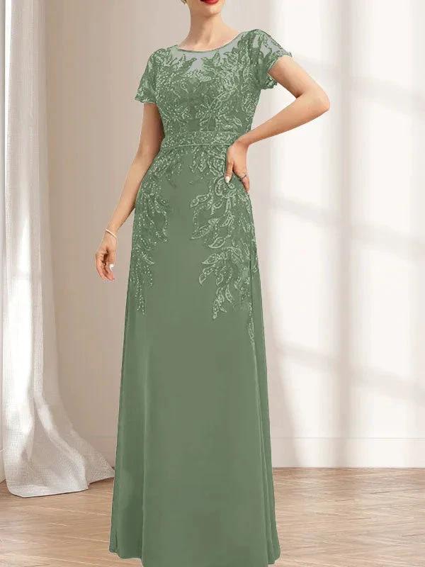 Sheath/Column Scoop Illusion Floor-Length Lace Chiffon Mother of the Bride Dress With Sequins by Dreamylily