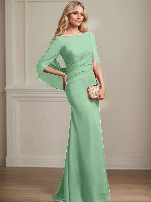 Trumpet/Mermaid Boat Neck Floor-Length Chiffon Mother of the Bride Dress With Pleated by Dreamylily