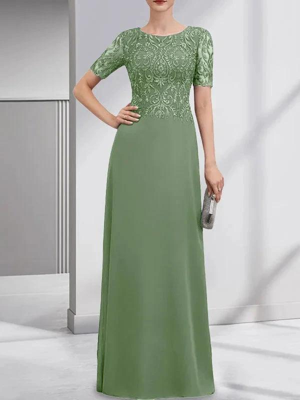 A-line Scoop Floor-Length Lace Chiffon Mother of the Bride Dress With Sequins by Dreamylily