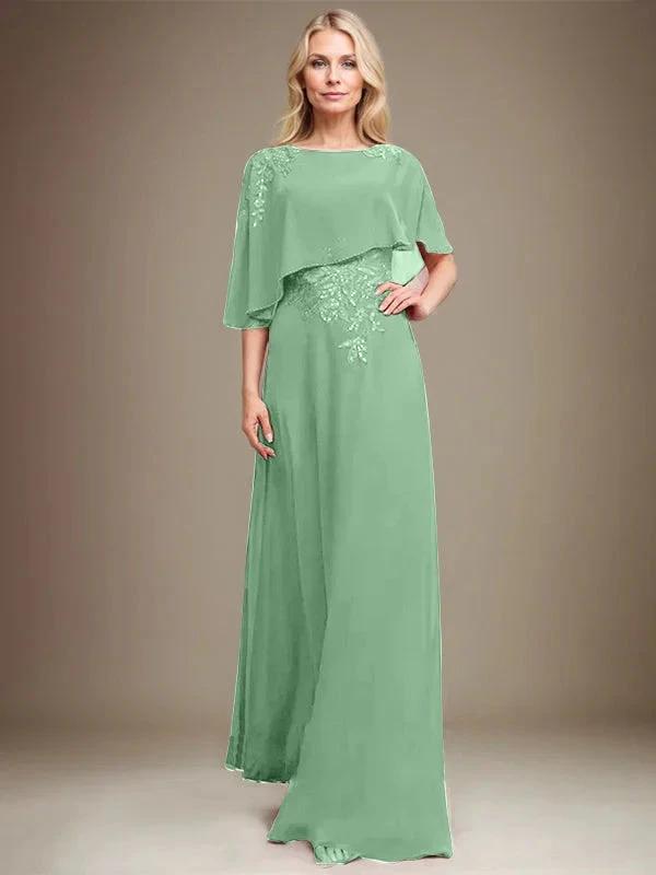 A-line Scoop Floor-Length Chiffon Lace Mother of the Bride Dress With Sequins Beading by Dreamylily