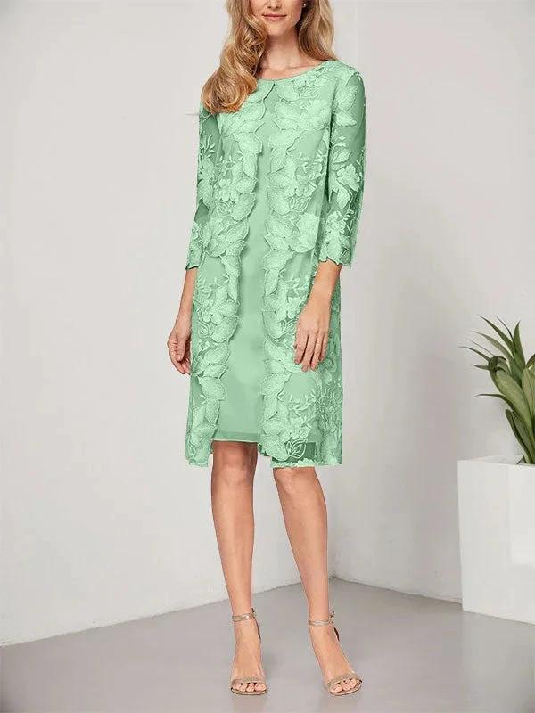 A-line Scoop Knee-Length Chiffon Lace Mother of the Bride Dress With Jacket by Dreamylily