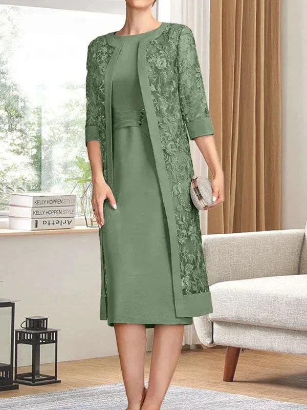 Sheath/Column Scoop Knee-Length Chiffon Mother of the Bride Dress With Pleated Sequins by Dreamylily