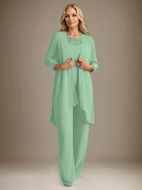Chiffon Scoop Long Sleeves Mother Of The Bride Pantsuits With Jacket by Dreamylily