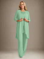 Chiffon Scoop Long Sleeves Mother Of The Bride Pantsuits With Jacket by Dreamylily