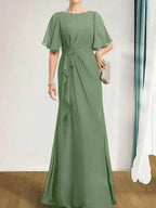 A-line Scoop Floor-Length Chiffon Mother of the Bride Dress With Cascading Ruffles Beading Sequins by Dreamylily