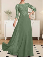 A-line Scoop Floor-Length Lace Chiffon Mother of the Bride Dress With Sequins by Dreamylily