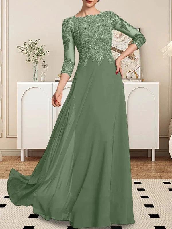 A-line Scoop Floor-Length Lace Chiffon Mother of the Bride Dress With Sequins by Dreamylily