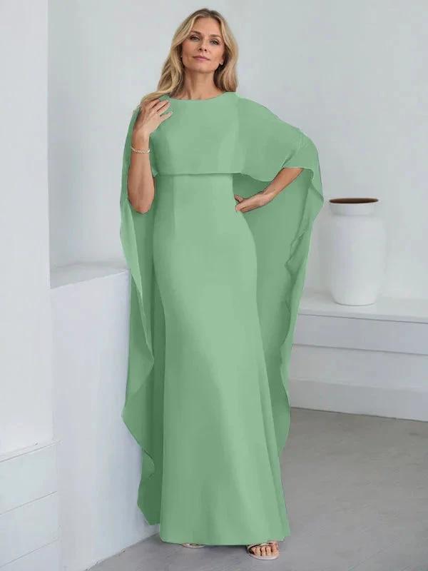 Sheath Scoop Floor-Length Chiffon Mother of the Bride Dress With Cascading Ruffles by Dreamylily