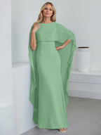 Bodenlanges Etui-Kleid aus Chiffon mit U-Ausschnitt und kaskadierenden Rüschen 