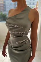 Sage One shoulder Sleeveless mermaid Prom Dress by misshow.com