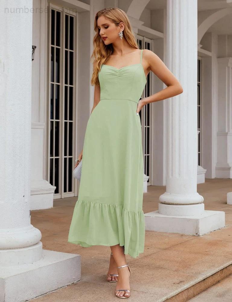 Numbersea Spaghetti Strap Chiffon Bridesmaid Dress Ankle Length Formal A Line Cocktail Party Homecoming Dress for Juniors SEA28028 by numbersea