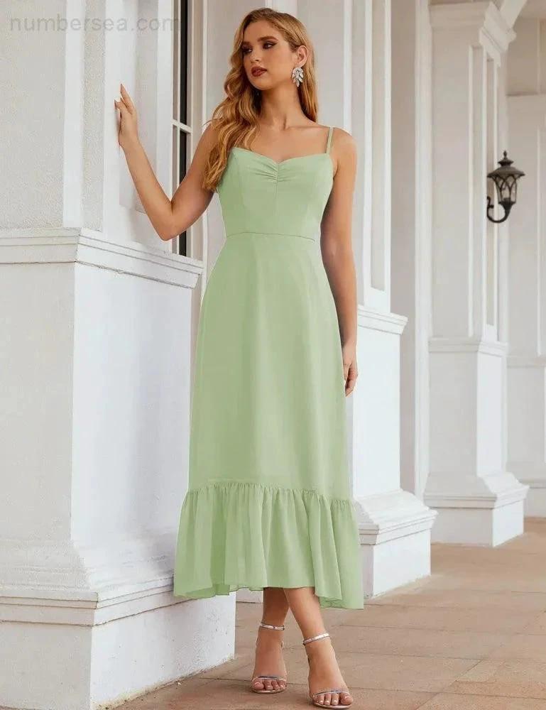 Numbersea Spaghetti Strap Chiffon Bridesmaid Dress Ankle Length Formal A Line Cocktail Party Homecoming Dress for Juniors SEA28028 by numbersea