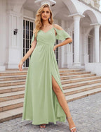 Numbersea Chiffon Cold Shoulder Long Bridesmaid Dresses Plus Size Formal Prom Gowns for Women Party Wedding SEA28070 by numbersea