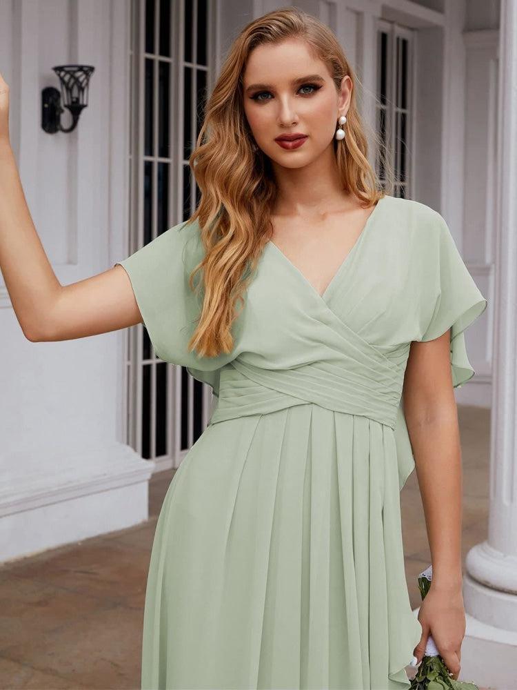 Numbersea Chiffon Bridesmaid Dresses Long Formal Evening Prom Mother of The Bride Dress with Flutter Sleeve     SEA28040
