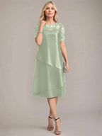 A-Line Scoop Knee-Length Mother of the Bride Dress With Applique & Sequins by Dreamylily