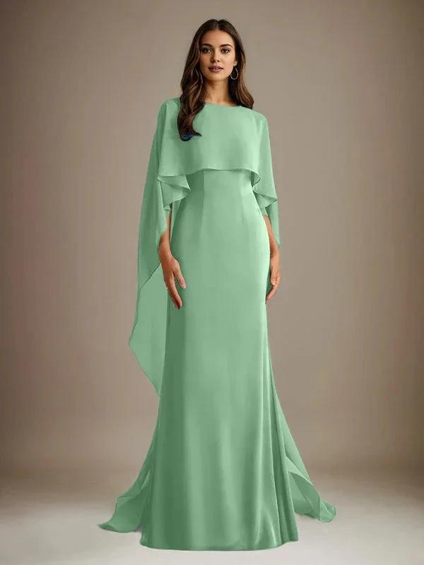 Sheath/Column Boatneck Floor-Length Chiffon Mother of the Bride Dress With Cascading Ruffles by Dreamylily