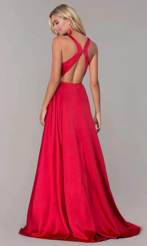 Red Prom Dress Satin Long Red Formal Dress with Open Back SYP51 by vivymakudress