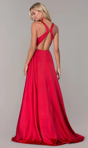 Vestido de fiesta rojo de satén largo, vestido formal rojo con espalda abierta SYP51