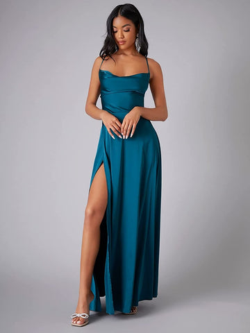 Vestido de noche de satén sin espalda SYP6