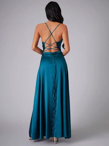 Vestido de noche de satén sin espalda SYP6