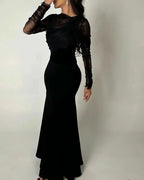 Saudi Arabia Black Women Evening Gowns Beads Floor Length Prom Dresses Long Sleeves Formal Wedding Cocktail Party Dress by Sunnderly