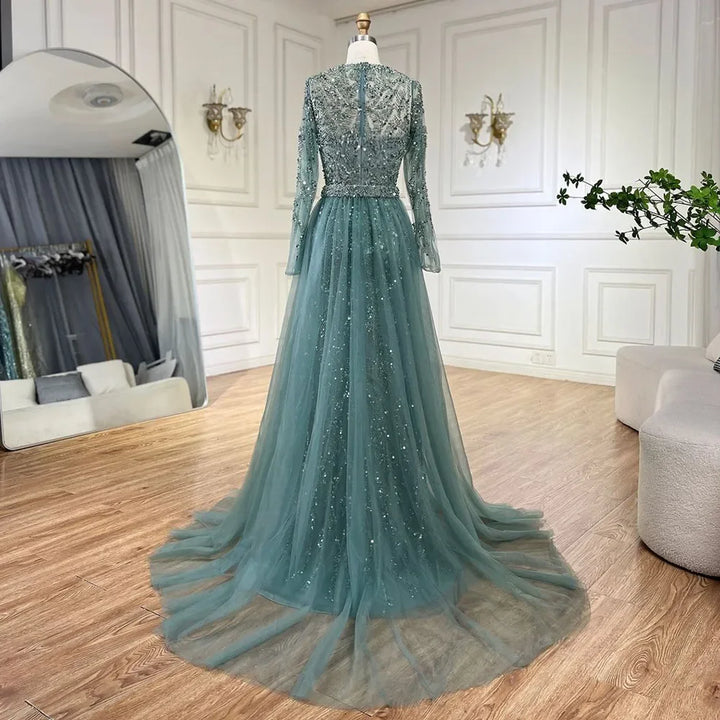 Serene Hill Customized Turquoise Mermaid Party Gown Overskirt Beaded Evening Dress for Women Wedding 2024 DLA72601