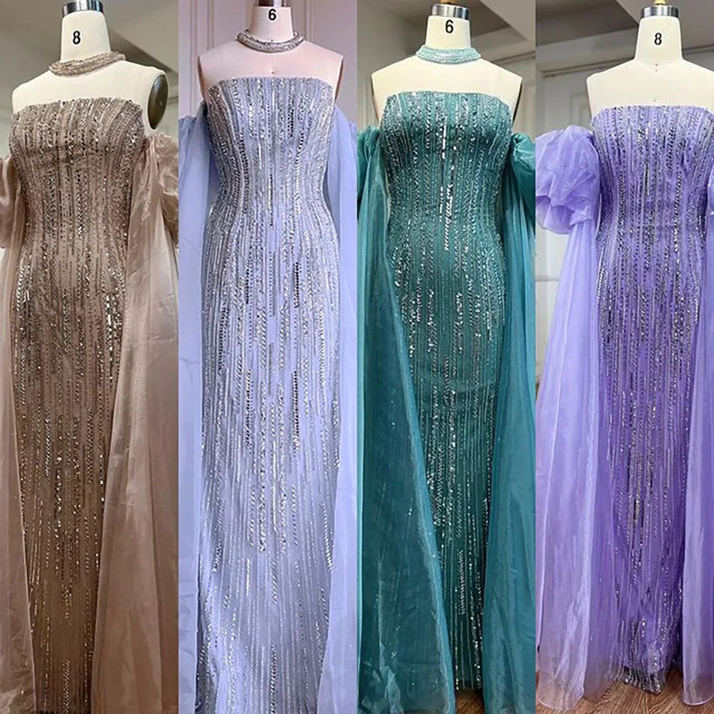 Zapdress Customized Blue Mermaid Puff Sleeves Beaded Evening Dresses Dubai Elegant Party Gowns For Women 2024 (ZD17343)