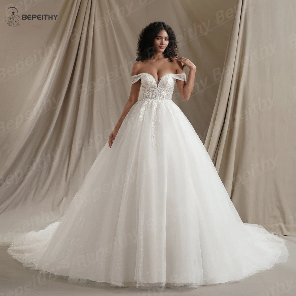 BEPEITHY Customized Sweetheart Glitter BOHO Wedding Dress 2026 Sleeveless Bride Plus Size Ivory Bridal Gown Vestido De Novia
