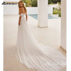 ZapDress Boho Beach Chiffon Wedding Dress For Woman Bride Slit Off the Shoulder A-line Vestido De Casamento Customized