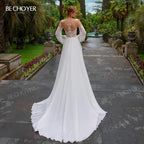 Wedding Dress Long Sleeve A-Line Appliques Beaded Bride Gown Beach Princess BECHOYER HB78 Plus Size Customized Vestido de Noiva