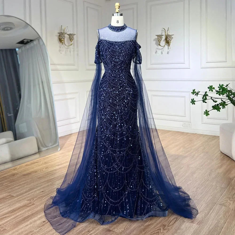Zapdress Dubai Purple Mermaid Cape Sleeves Beaded Long Evening Dress 2025 For Formal Occasion DLA71992 Customized (ZD17372)