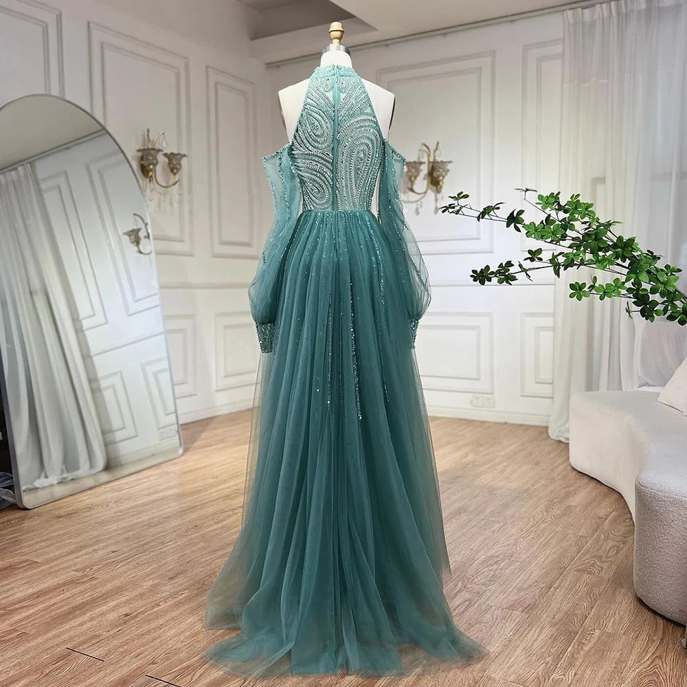 Zapdress Customized 2026 Turquoise Mermaid Overskirt Beaded Evening Dresses Elegant Party Gowns For Women Wedding (ZD17334)