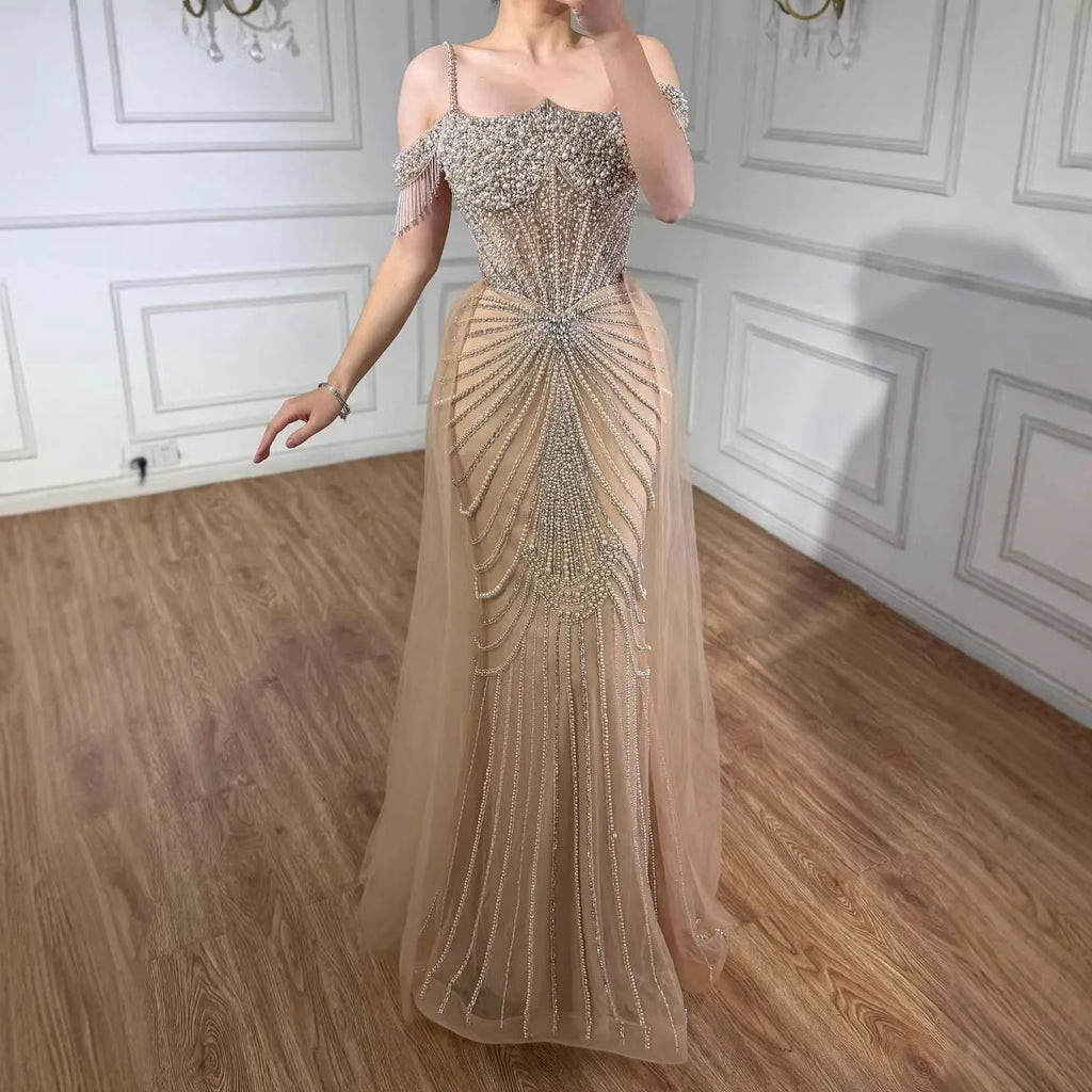 Serene Hill 2026 Mermaid Evening Gowns Pearl Beaded Tassel Formal Party Dresses for Wedding Guest DLA73148B Customized