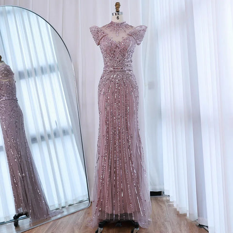 Luxury Caramel Mermaid Beaded Evening Dress LA73082
