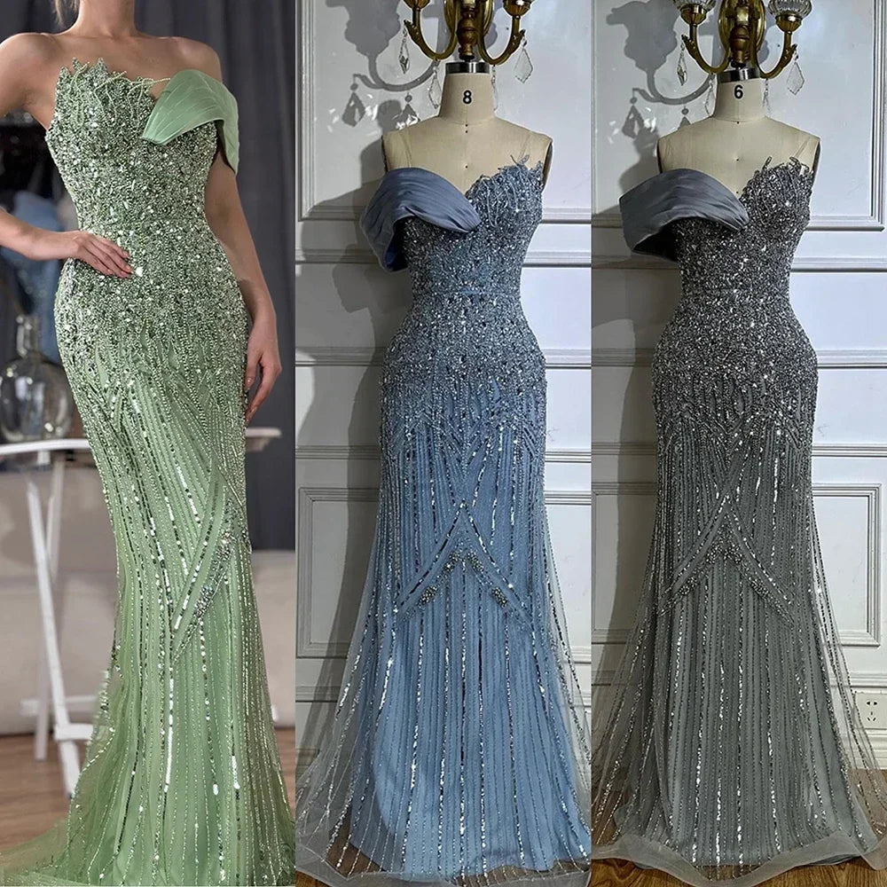 Zapdress 2025 Dubai Grey Mermaid One Shoulder Beaded Long Evening Dresses Gowns For Formal Occasion DLA72650 Customized (ZD17326)