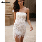 ZapDress Exquisite Short Celebrity Dresses For Women Pearls Beading Sequins Prom Party Gown Strapless Mini Dress Customized