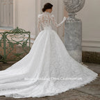 Mocaca Customized Luxury High Neck Lace Mermaid Wedding Dress Long Sleeve 2and1Detachable Train Bridal Gown Vestido De Novia